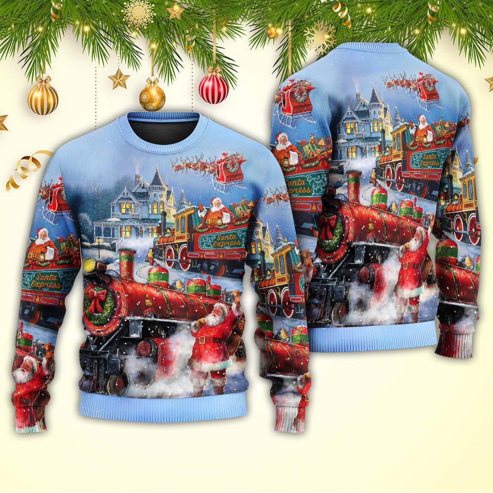 Christmas Santa Train Gift Painting Art – Sweater - Ugly Christmas Sweater