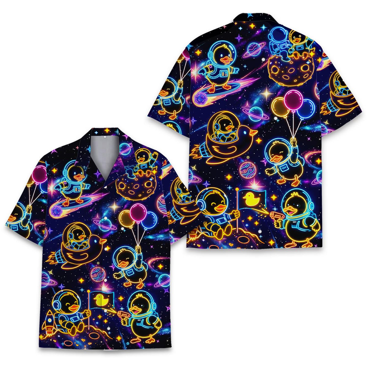 Neon Astronaut Duck Psychedelic Space – Hawaiian Shirt