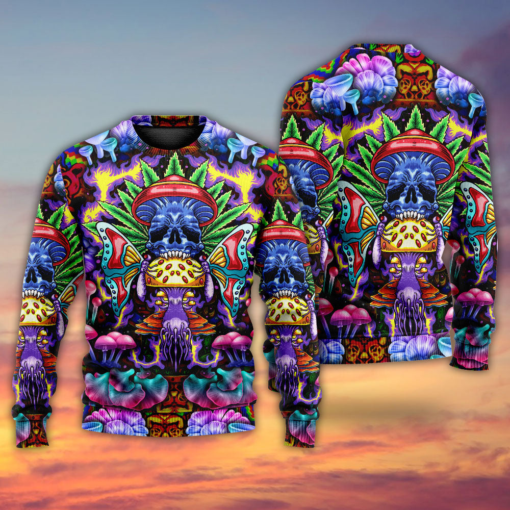 Hippie Mushroom And Skull Art – Sweater - Ugly Christmas Sweater