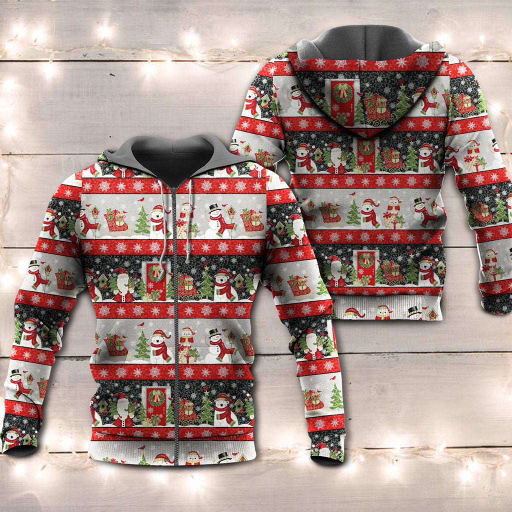 Christmas Santa And Snowman Happy Xmas - Hoodie
