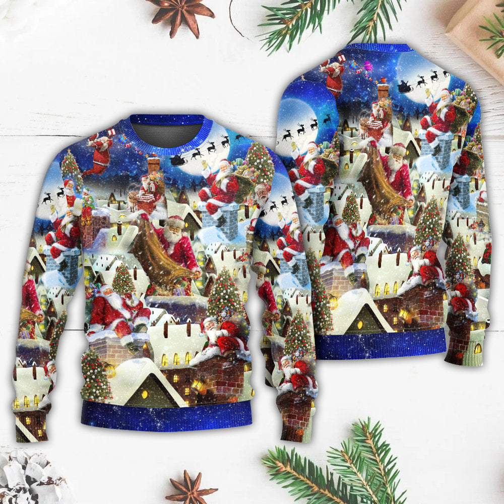 Christmas Rooftop Santa Busy Night – Sweater - Ugly Christmas Sweater