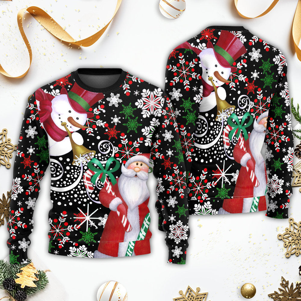 Christmas Snowy Day With Santa And Snowman – Sweater - Ugly Christmas Sweater