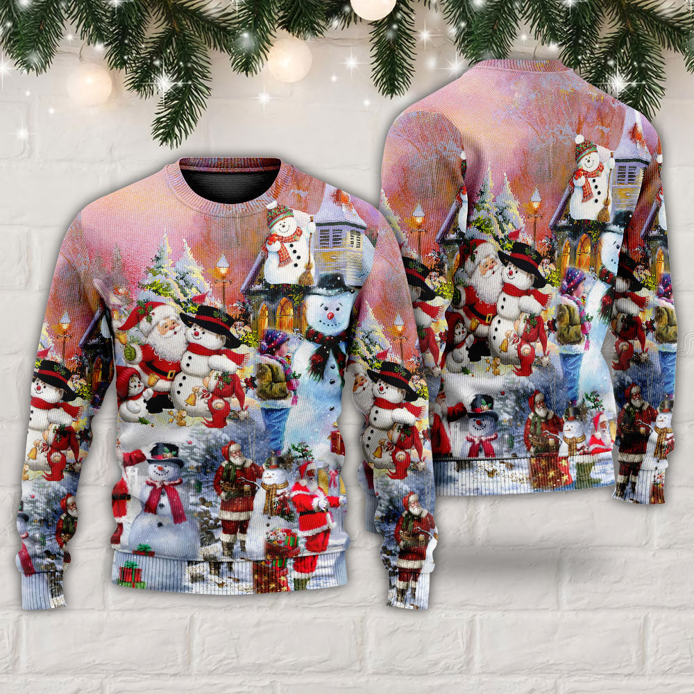 Santa And Snowman Snow Village – Sweater - Ugly Christmas Sweater