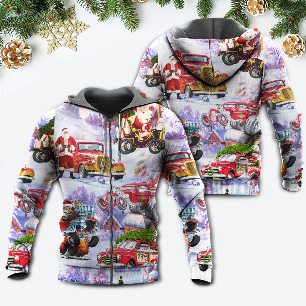 Santa Hot Rod Christmas Tree Style - 3D Hoodie