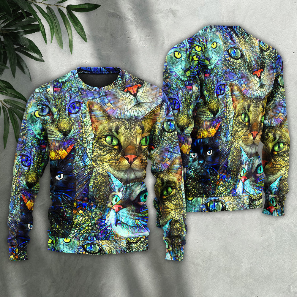 Colorful Cat Art Lover Design – Sweater - Ugly Christmas Sweater