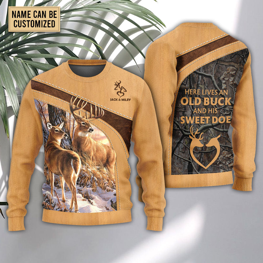 Old Buck And Sweet Doe Wildlife Art – Sweater - Ugly Christmas Sweater