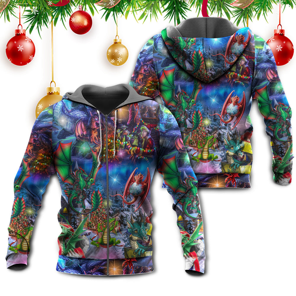 Christmas Dragon Light Art - 3D Hoodie