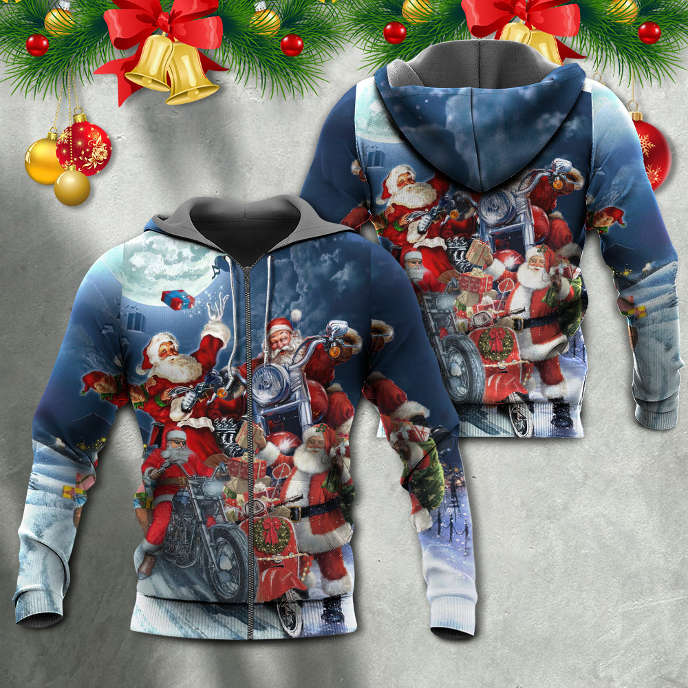 Christmas Santa Motorbike Instead Of Reindeer - Hoodie