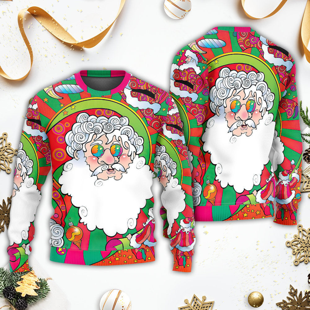 Christmas Colorful Santa Hippie Art – Sweater - Ugly Christmas Sweater