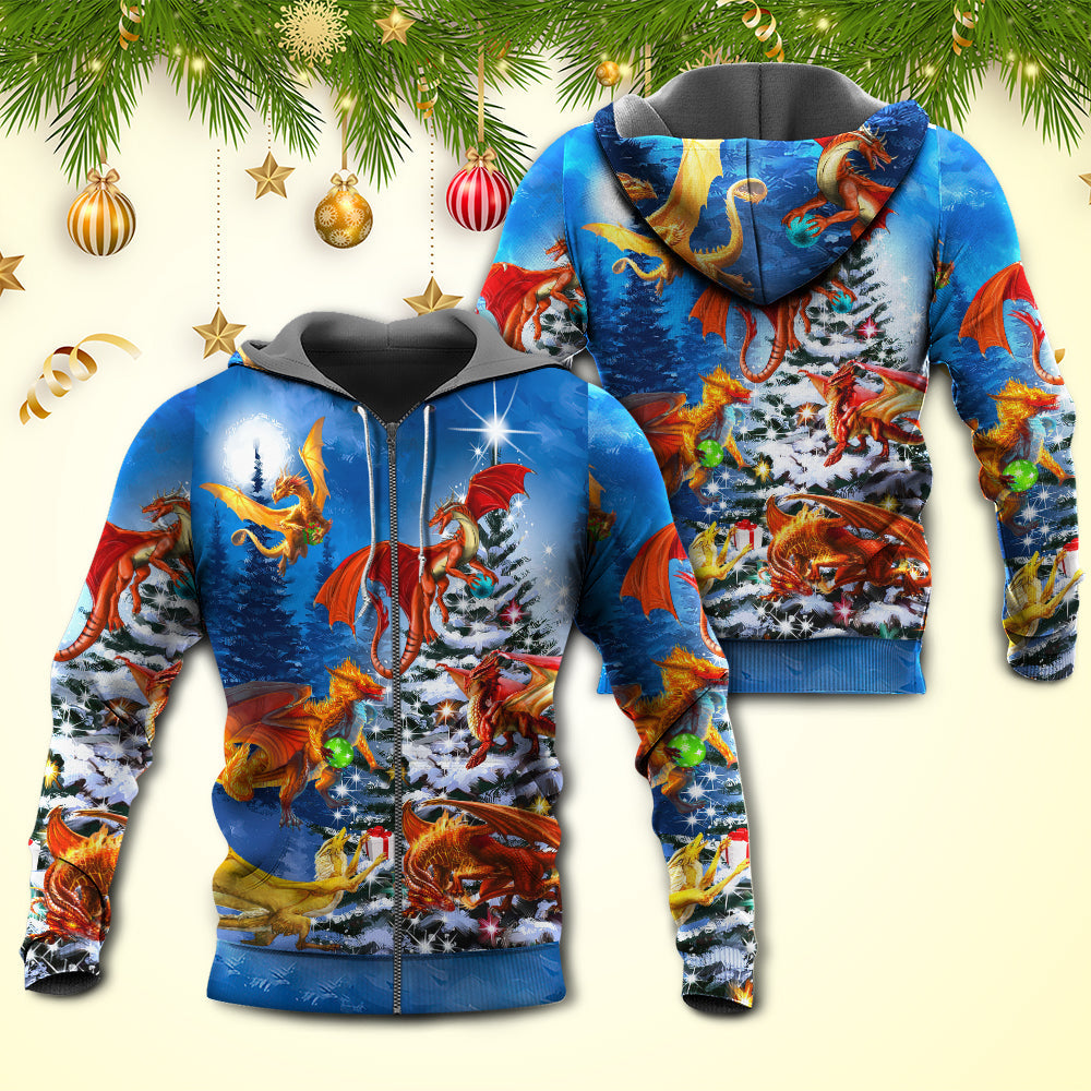 Christmas Dragon Family Love Light Art - Hoodie