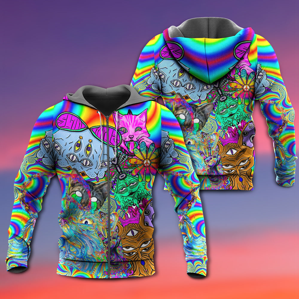 Hippie Cat Trippy Mind Art – 3D Hoodie
