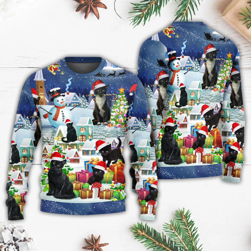 Christmas Black Cat Merry Catmas – Sweater - Ugly Christmas Sweater