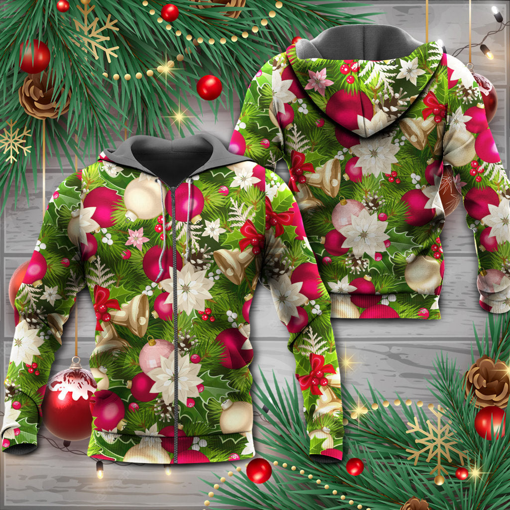 Christmas Fir Tree And Poinsettia Floral - Hoodie