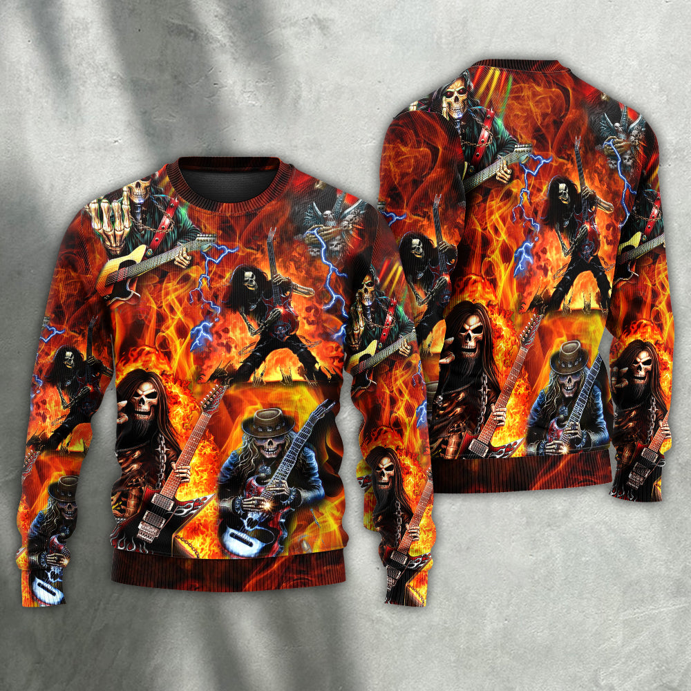 Guitar Skull Fire Hot Style – Sweater - Ugly Christmas Sweater