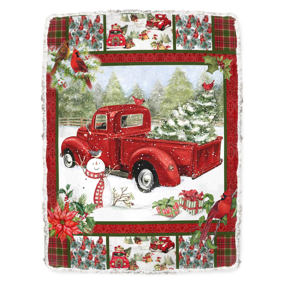 Cardinal Red Truck Christmas 50 x 60 Inch Flannel Blanket For Bed Sofa And Reading Nook Decor