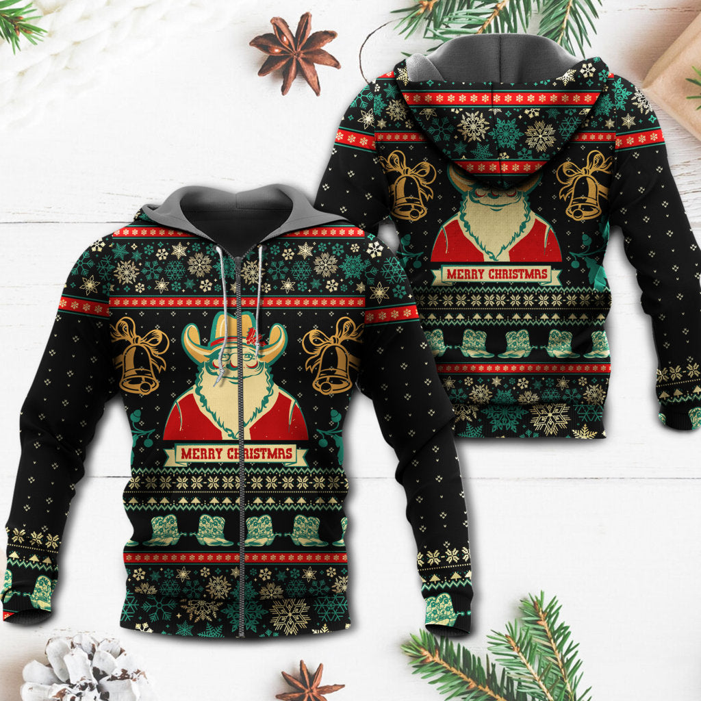 Christmas Cowboy Santa Western Style - 3D Hoodie