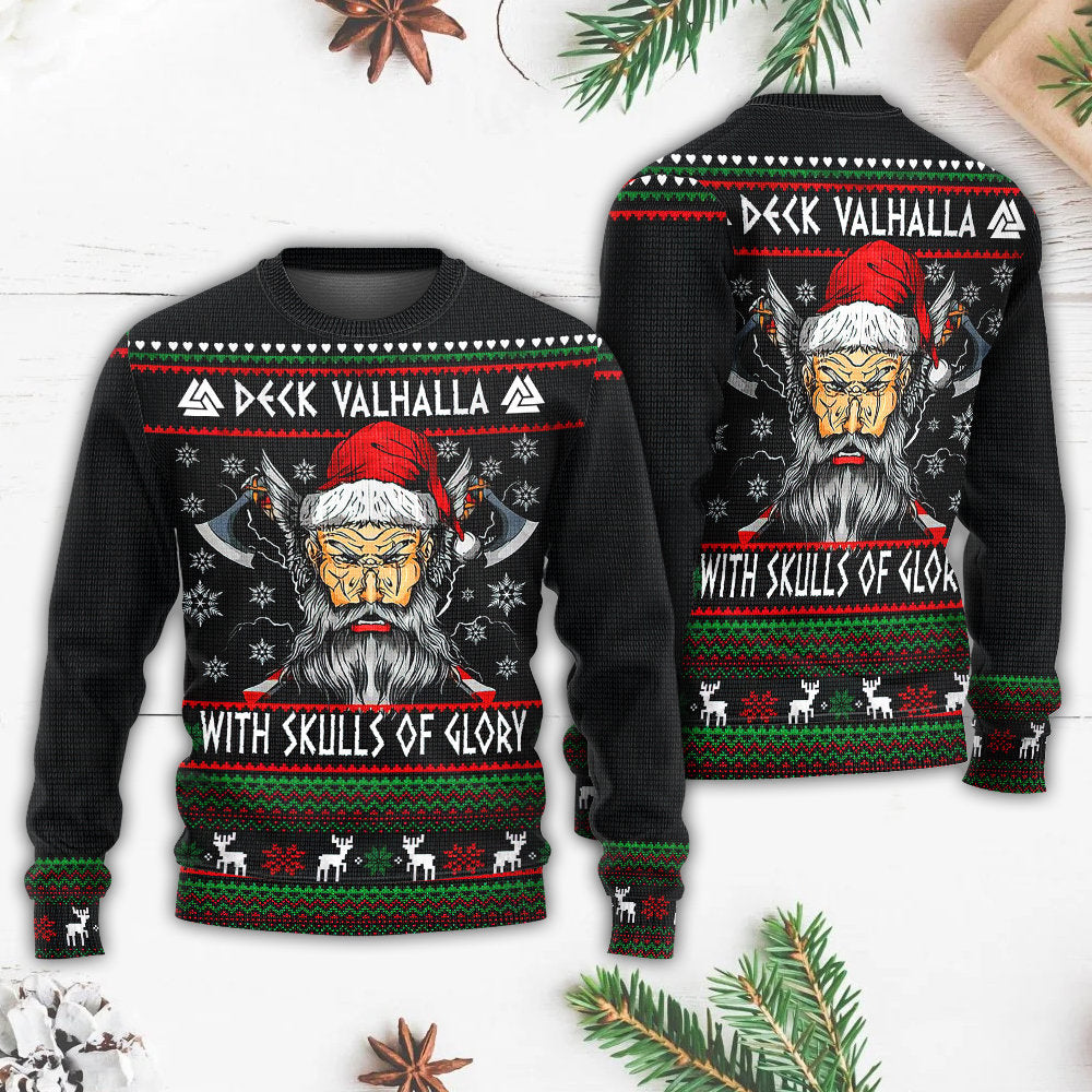 Christmas Valhalla Skull Of Glory Art – Sweater - Ugly Christmas Sweater