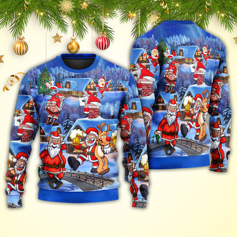 Christmas Santa Drunk Beer Troll Cheerful Holiday Art – Sweater - Ugly Christmas Sweater