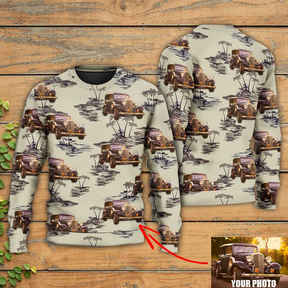 Vintage Car Tropical Island Palm Trees – Sweater - Ugly Christmas Sweater