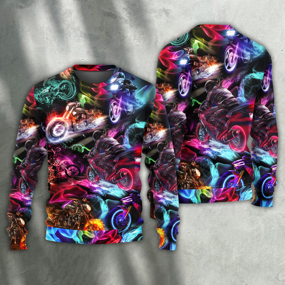 Motorcycle Racing Neon Light Colorful – Sweater - Ugly Christmas Sweater