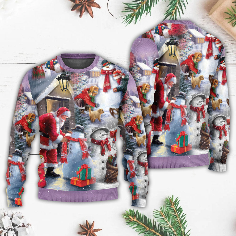 Christmas Santa Building Snowman Gift – Sweater - Ugly Christmas Sweater