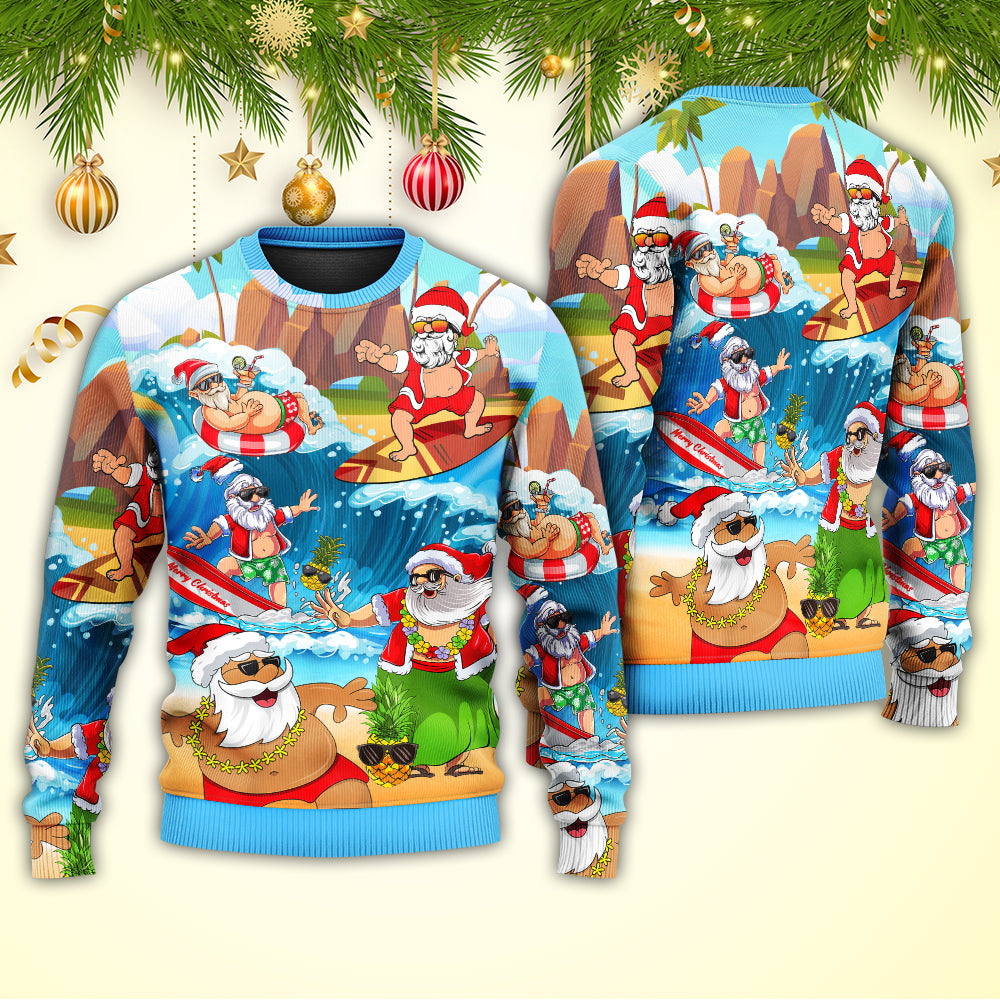Christmas Santa Beach Play Holiday Funny – Sweater - Ugly Christmas Sweater