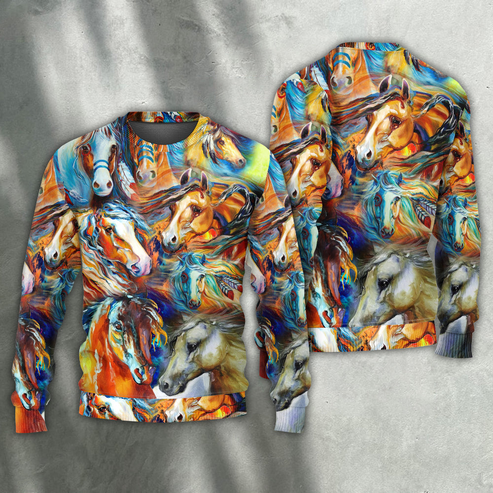 Colorful Horse Face Cool Art – Sweater - Ugly Christmas Sweater