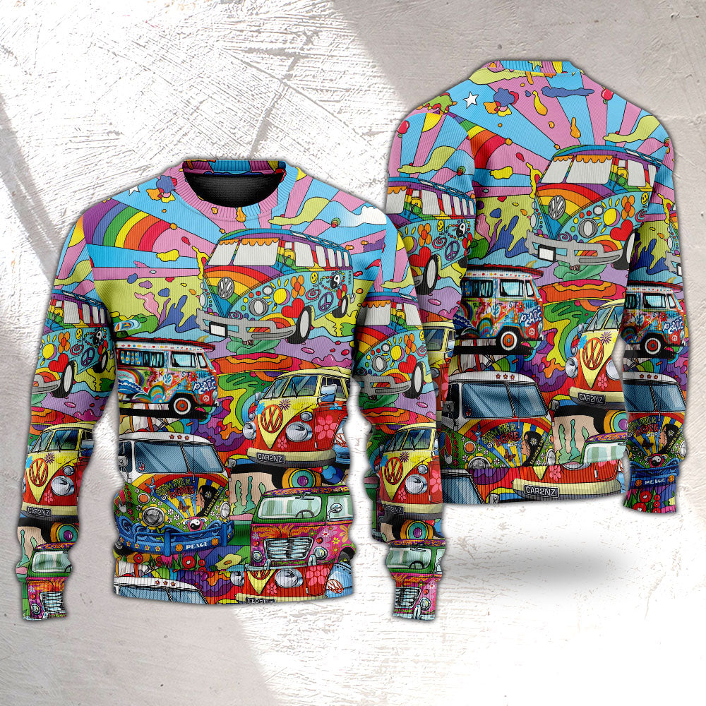 Hippie Van Colorful Peace Art – Sweater - Ugly Christmas Sweater