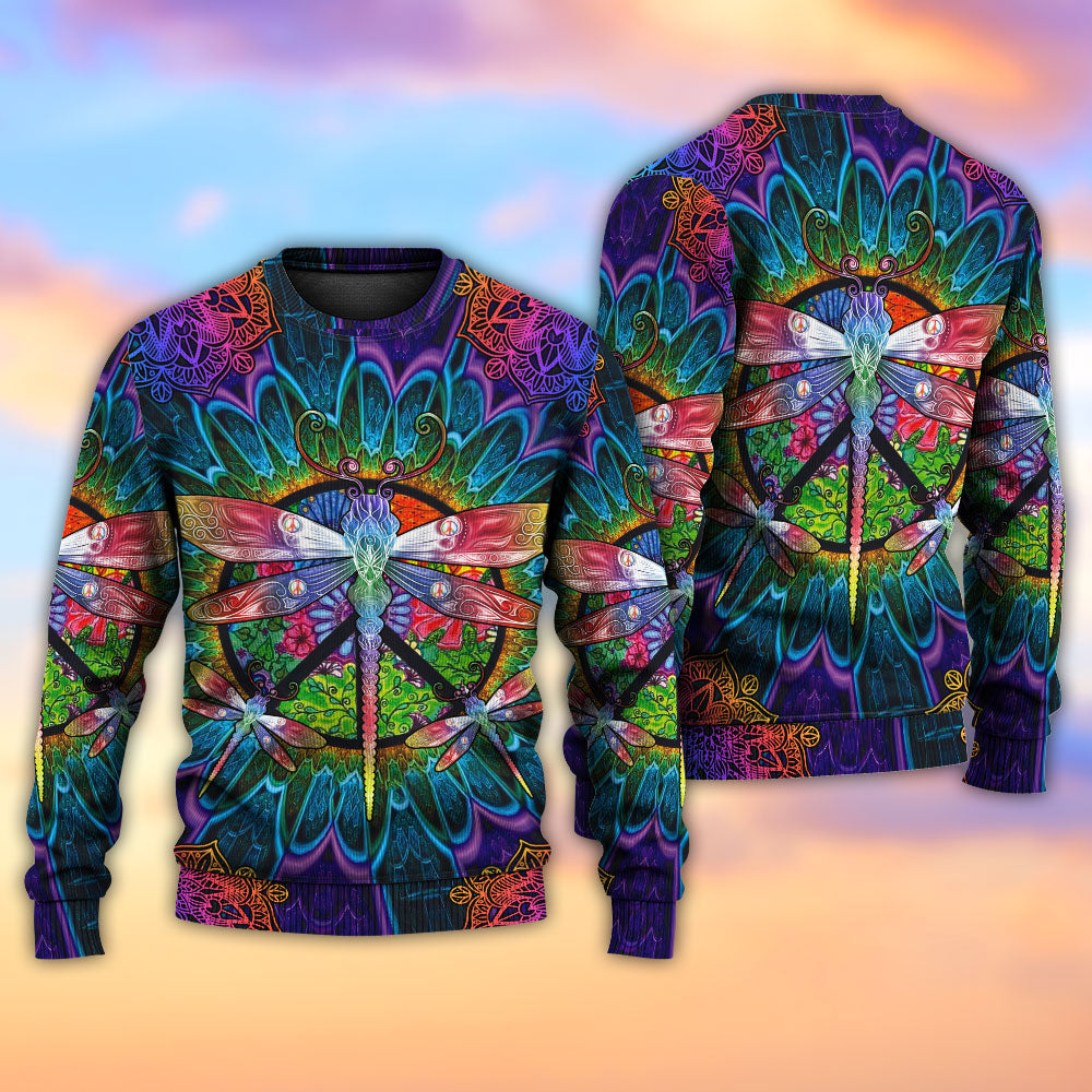 Hippie Colorful Dragonfly Mandala Art – Sweater - Ugly Christmas Sweater