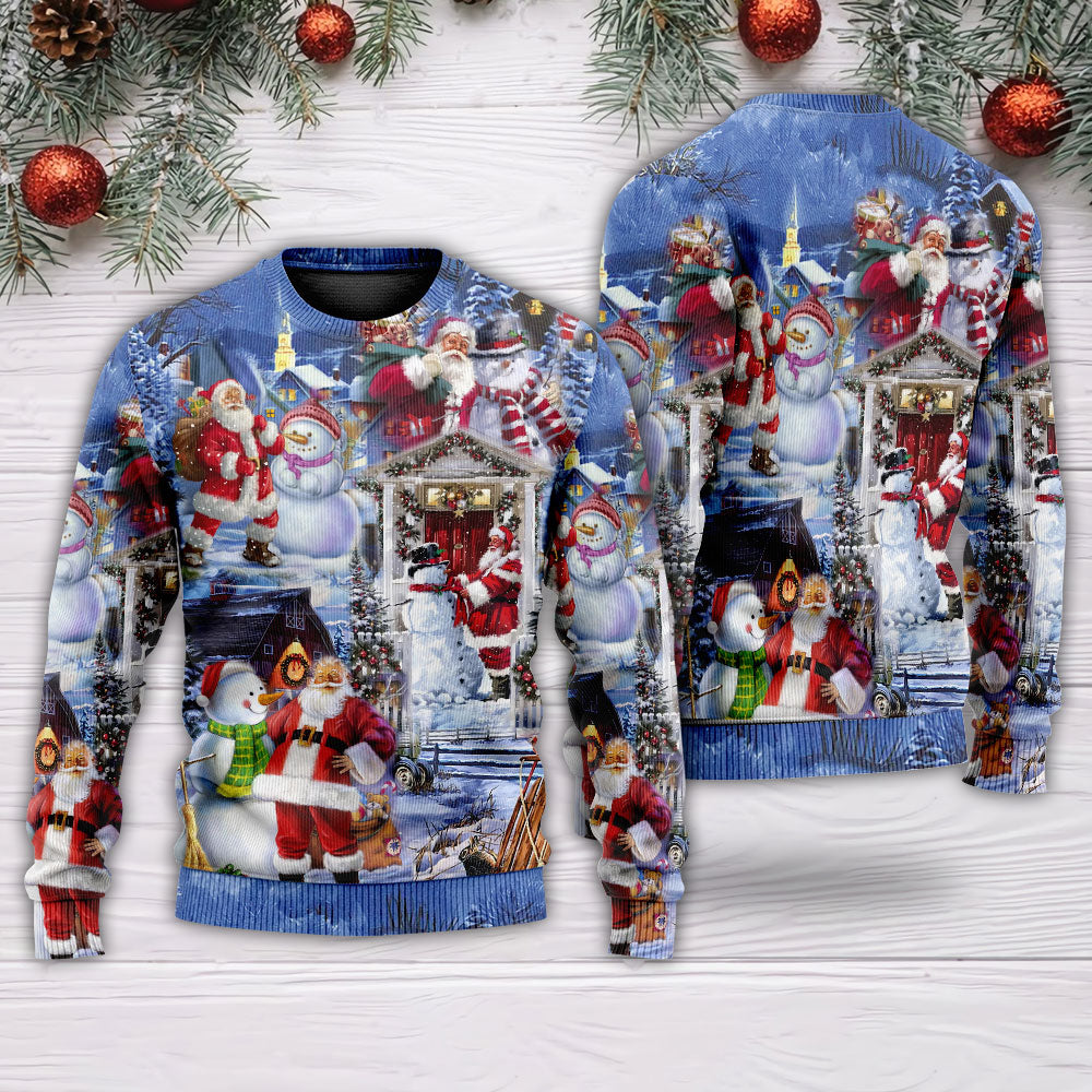 Santa And Snowman Happy Holiday – Sweater - Ugly Christmas Sweater