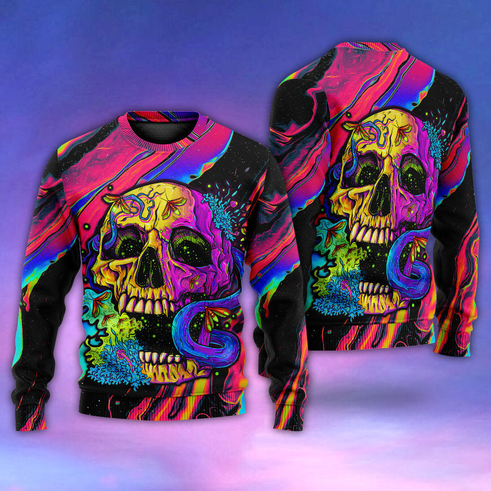 Skull And Moth Neon Night Art Style – Sweater - Ugly Christmas Sweater