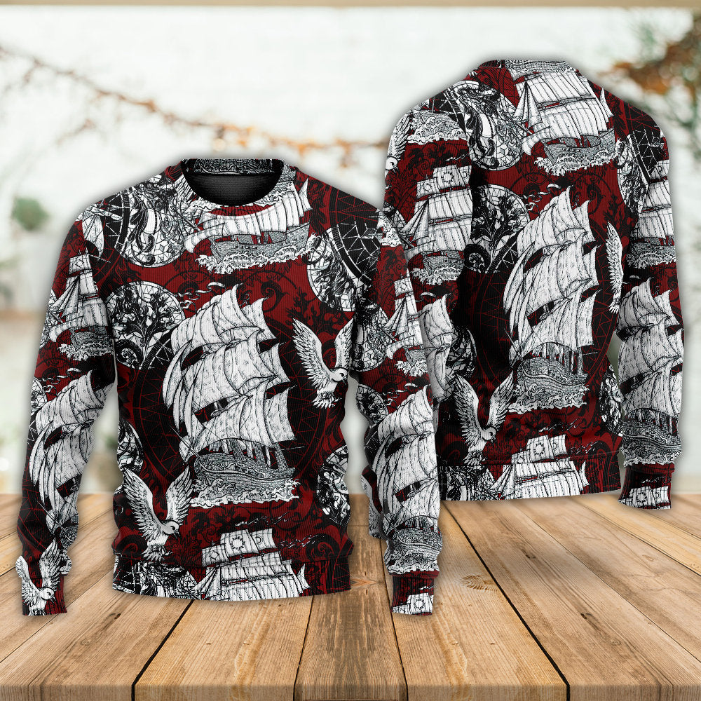 Vintage Sailing Ship Anchor Sea Life – Sweater - Ugly Christmas Sweater