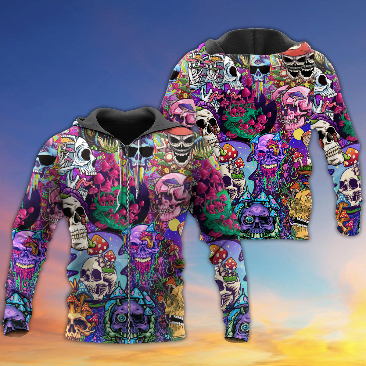 Hippie Mushroom Skull Colorful Art – 3D Hoodie