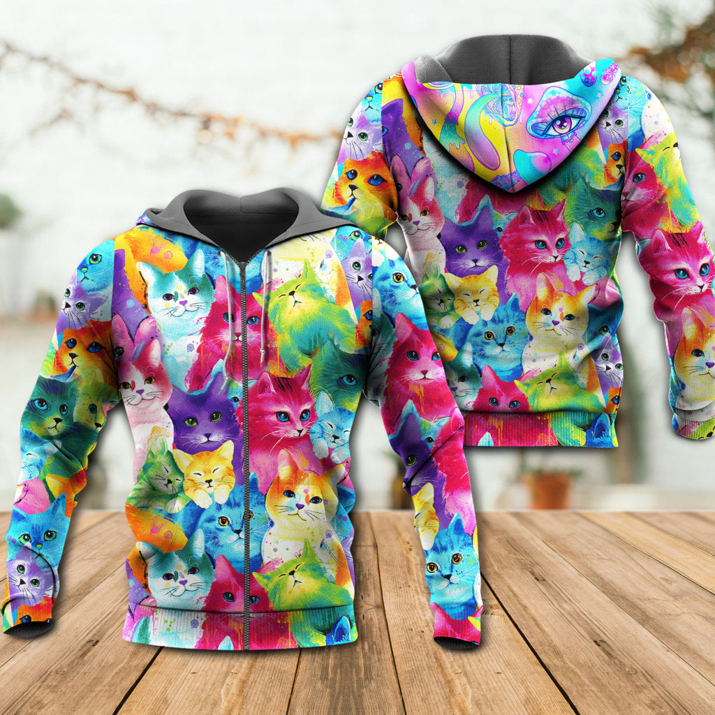 Colorful Cute Kitten Happy Life Art – 3D Hoodie