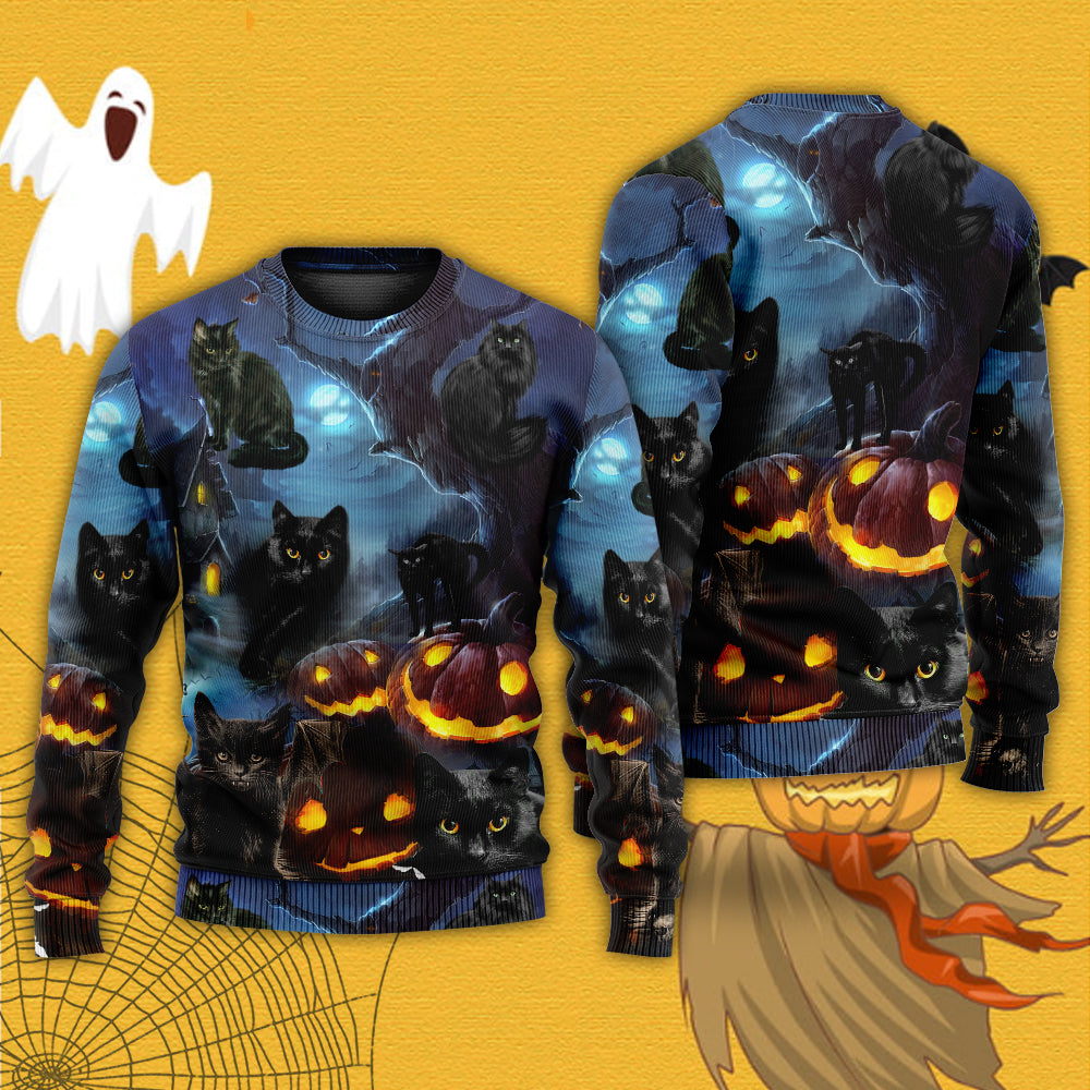 Halloween Black Cat Dark Night Art – Sweater - Ugly Christmas Sweater