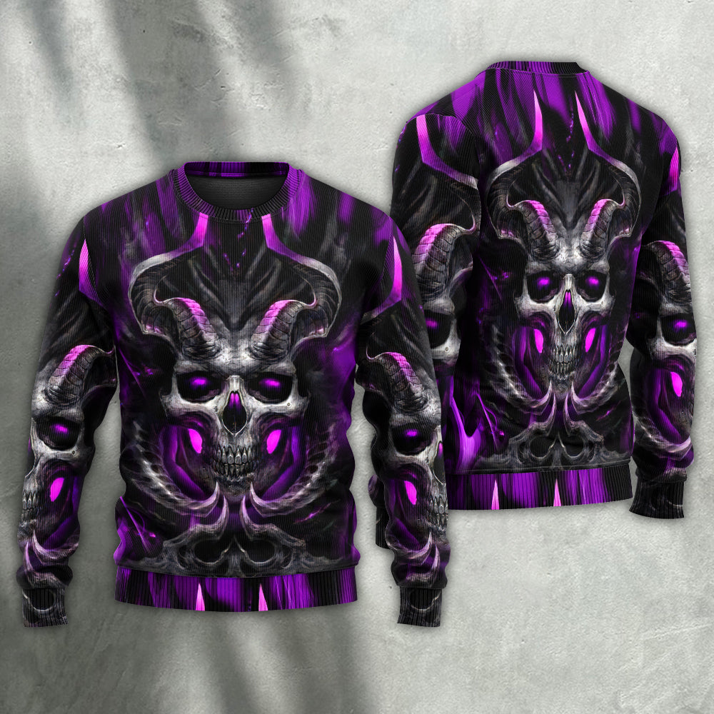 Dark Purple Fire Lightning Skull – Sweater - Ugly Christmas Sweater