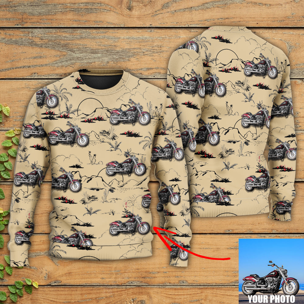 Motorcycle Desert Cactus Mountain Art – Sweater - Ugly Christmas Sweater