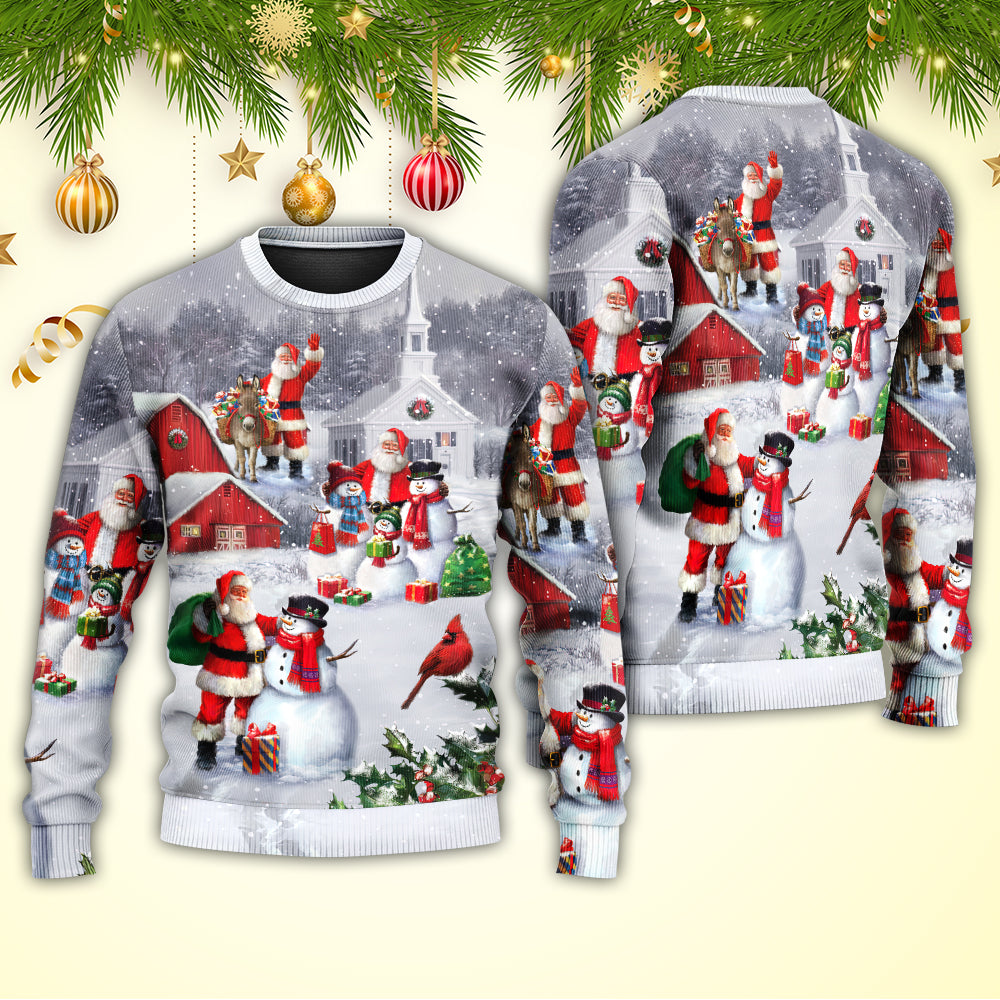 Christmas Santa Snowman Family Town Art – Sweater - Ugly Christmas Sweater