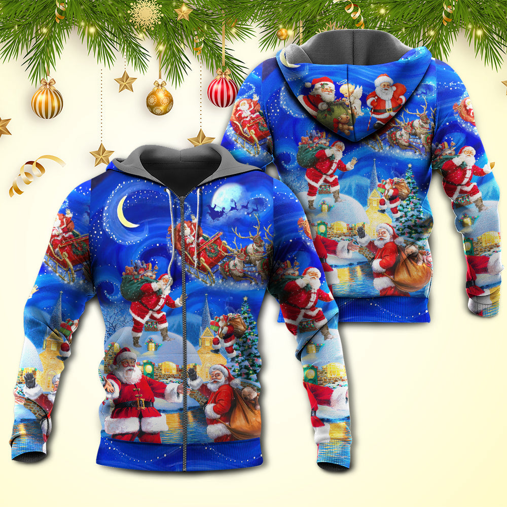 Christmas Santa Town Magic Night Art - Hoodie