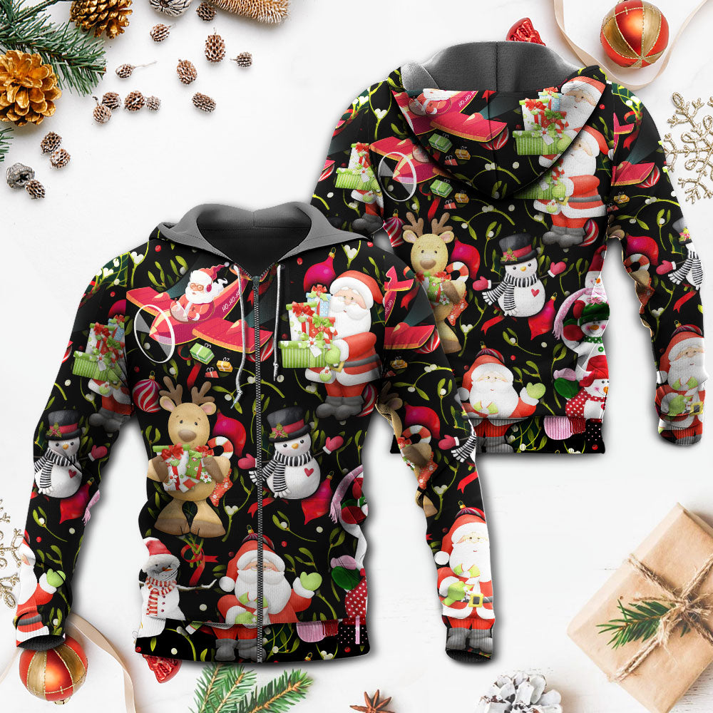 Christmas Joyful Santa Snowman Merry Xmas - Hoodie