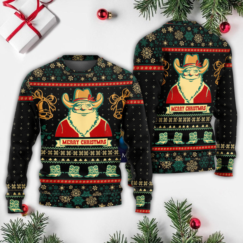 Christmas Cowboy Santa Old West – Sweater - Ugly Christmas Sweater