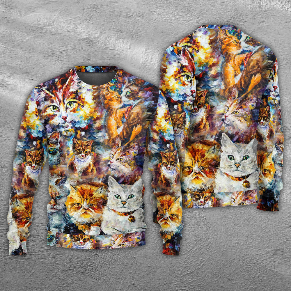 Colorful Cat Art Lover Mixer Style – Sweater - Ugly Christmas Sweater