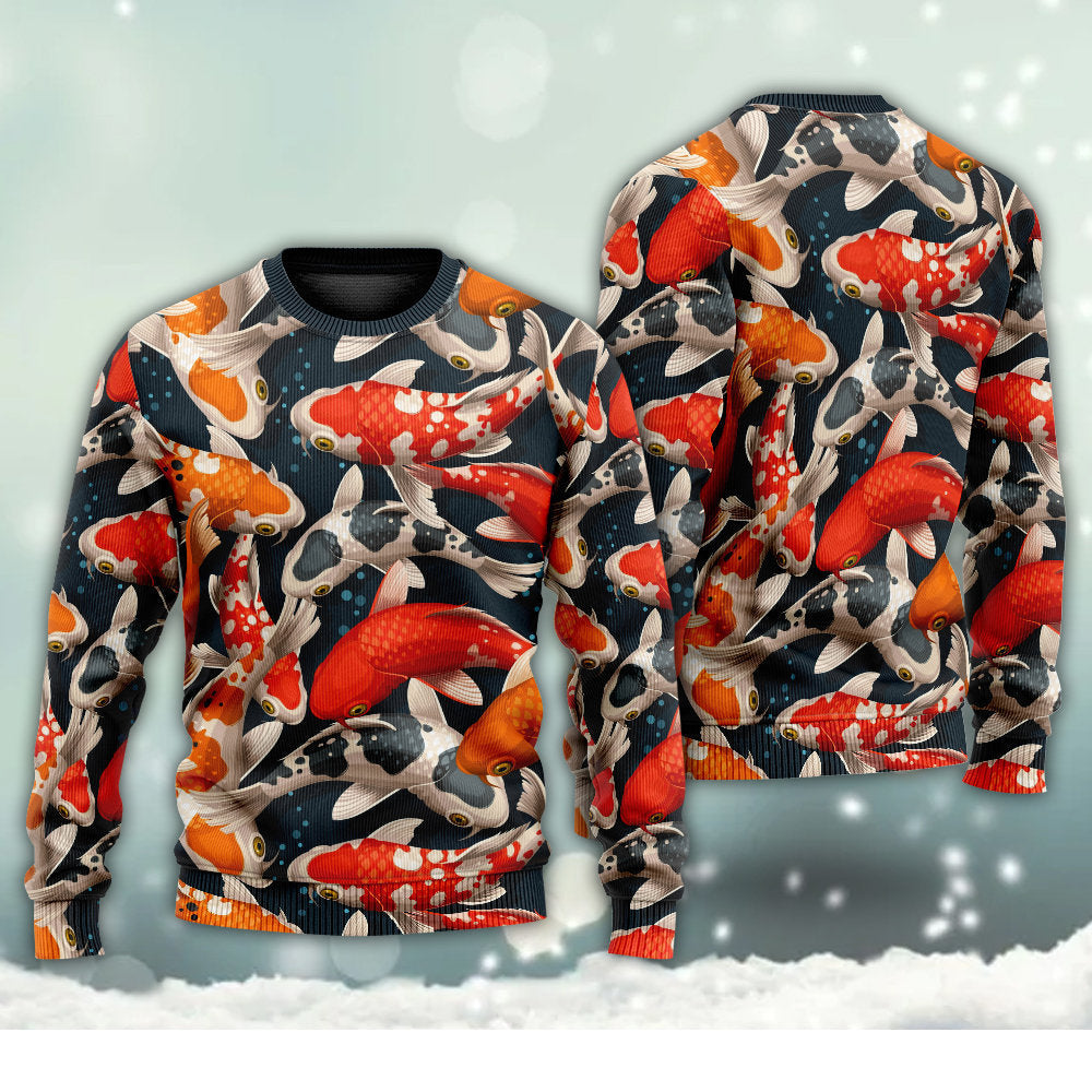 Colorful Koi Fish Swimming Art – Sweater - Ugly Christmas Sweater