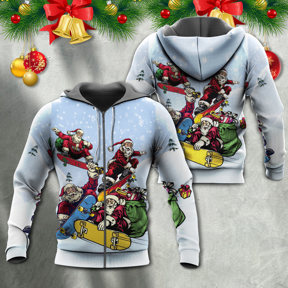 Christmas Santa Skateboard Snow Day - Hoodie