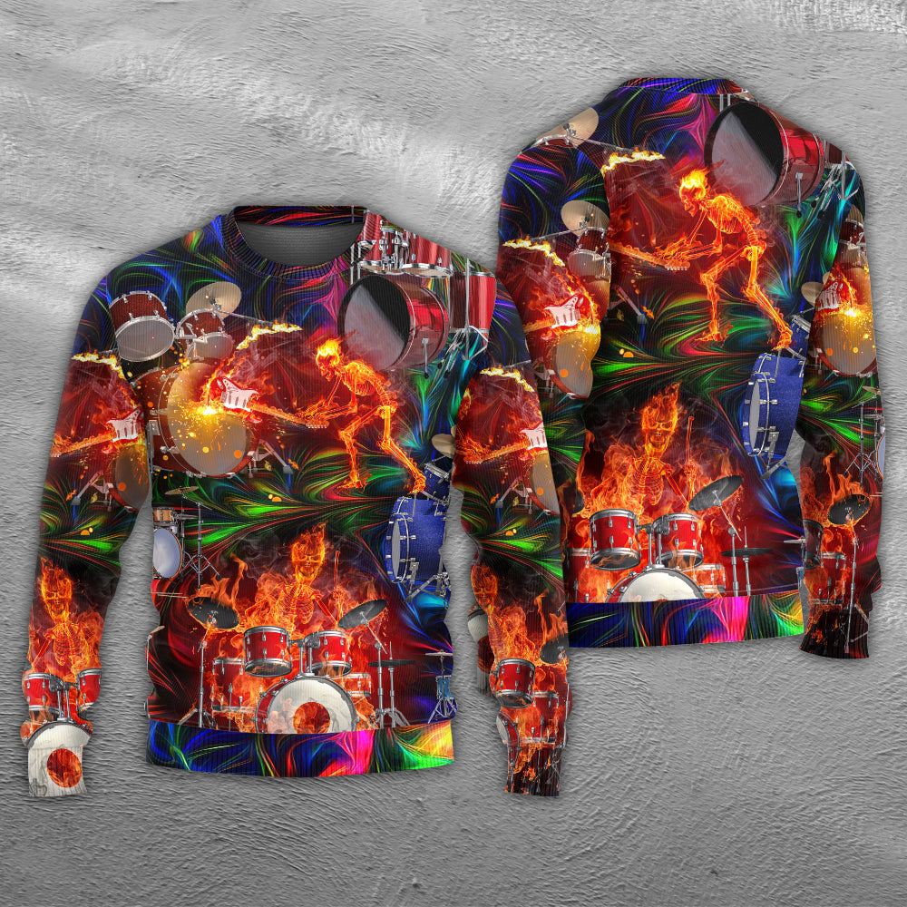 Drum Is My Life Fire Skull Art – Sweater - Ugly Christmas Sweater