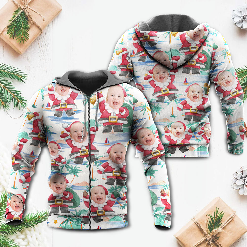 Christmas Santa Summer Beach Custom Photo - Hoodie