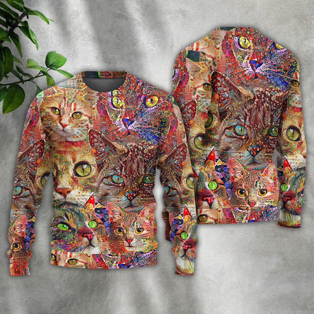 Colorful Cat Art Lover Style – Sweater - Ugly Christmas Sweater