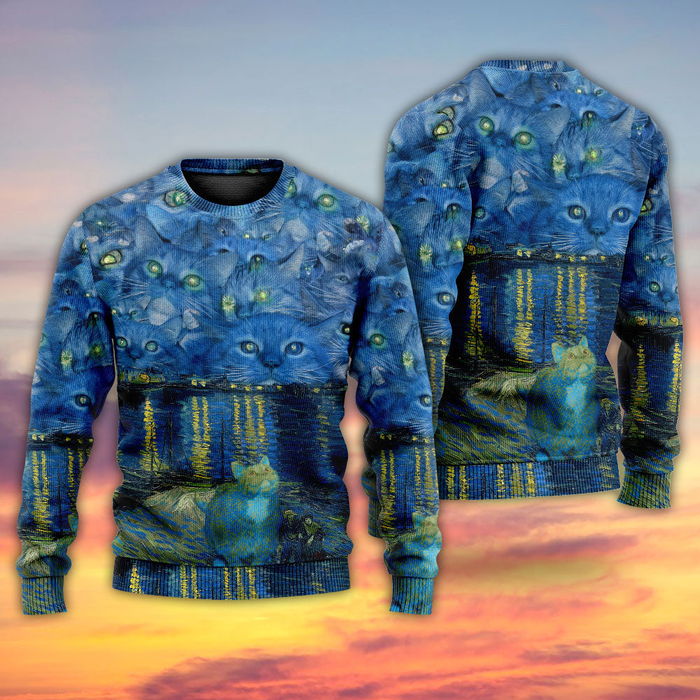 Cat Starry Night Artistic Style – Sweater - Ugly Christmas Sweater