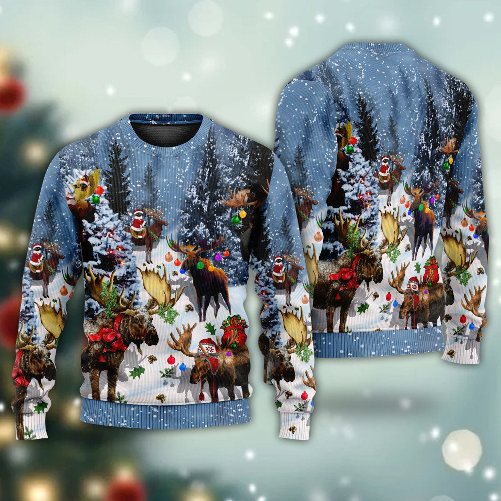 Moose Merry Christmas Snow Scene – Sweater - Ugly Christmas Sweater