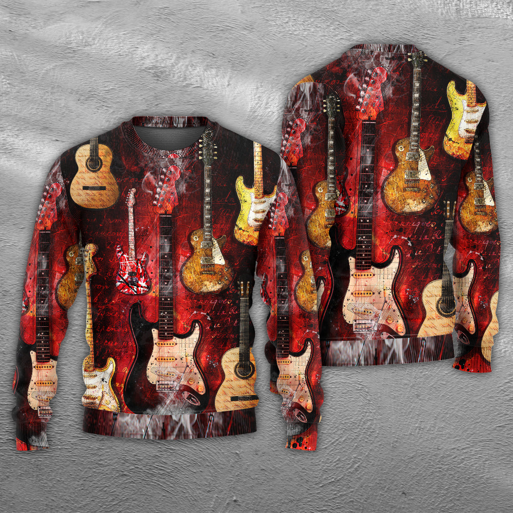 Halloween Abstract Guitar Art Style – Sweater - Ugly Christmas Sweater